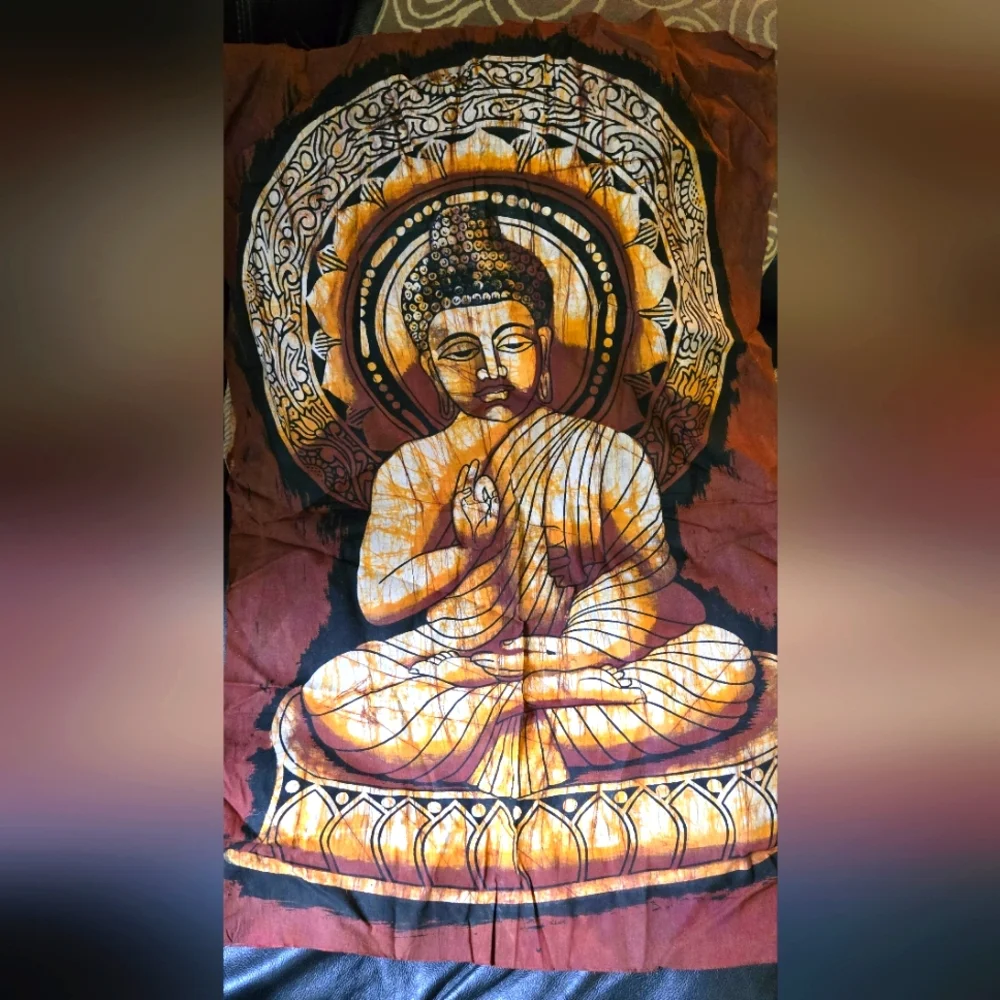 Buddha brown & gold Indian batik 22"x32" - Picture 1 of 6